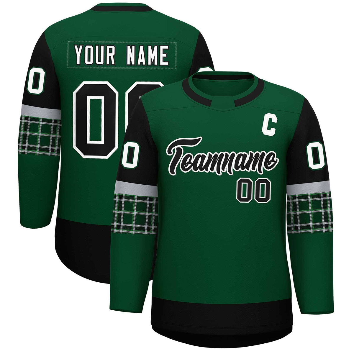 Custom Green Black Personalized Raglan Sleeves Round-Neck Hockey Jersey | KXKSHOP