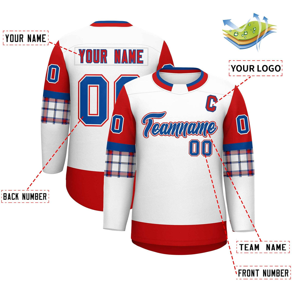 Custom White Red Personalized Raglan Sleeves Round-Neck Hockey Jersey | KXKSHOP