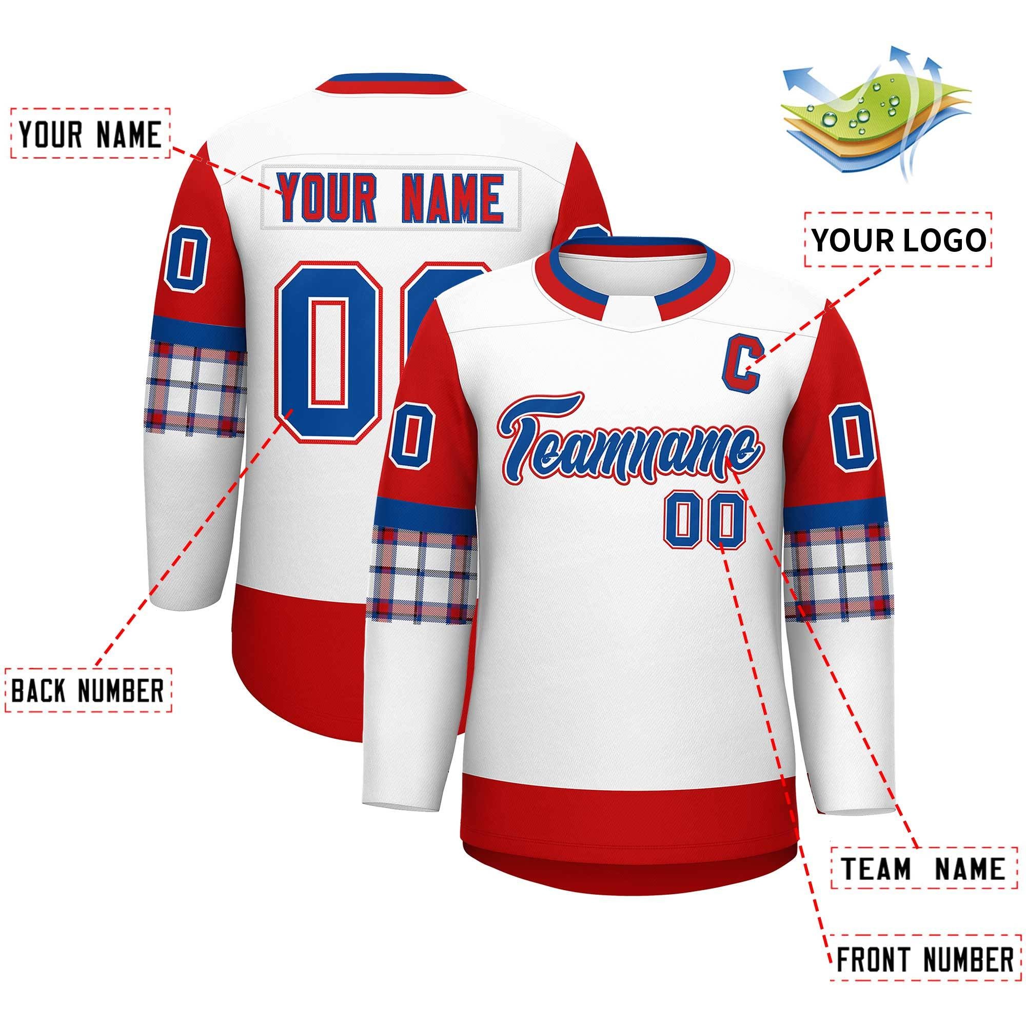 Custom White Red Personalized Raglan Sleeves Round-Neck Hockey Jersey | KXKSHOP