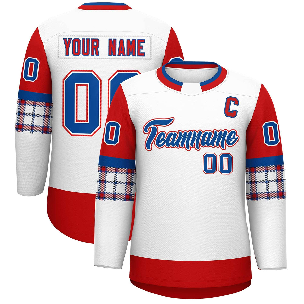 Custom White Red Personalized Raglan Sleeves Round-Neck Hockey Jersey | KXKSHOP