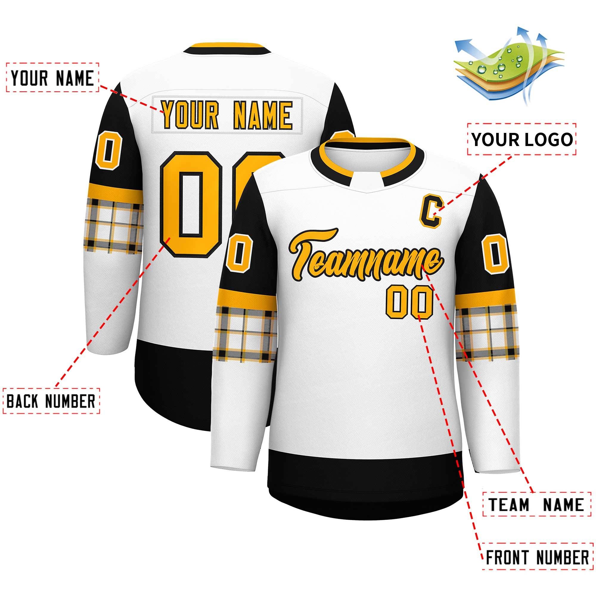 Custom White Black Personalized Raglan Sleeves Round-Neck Hockey Jersey | KXKSHOP
