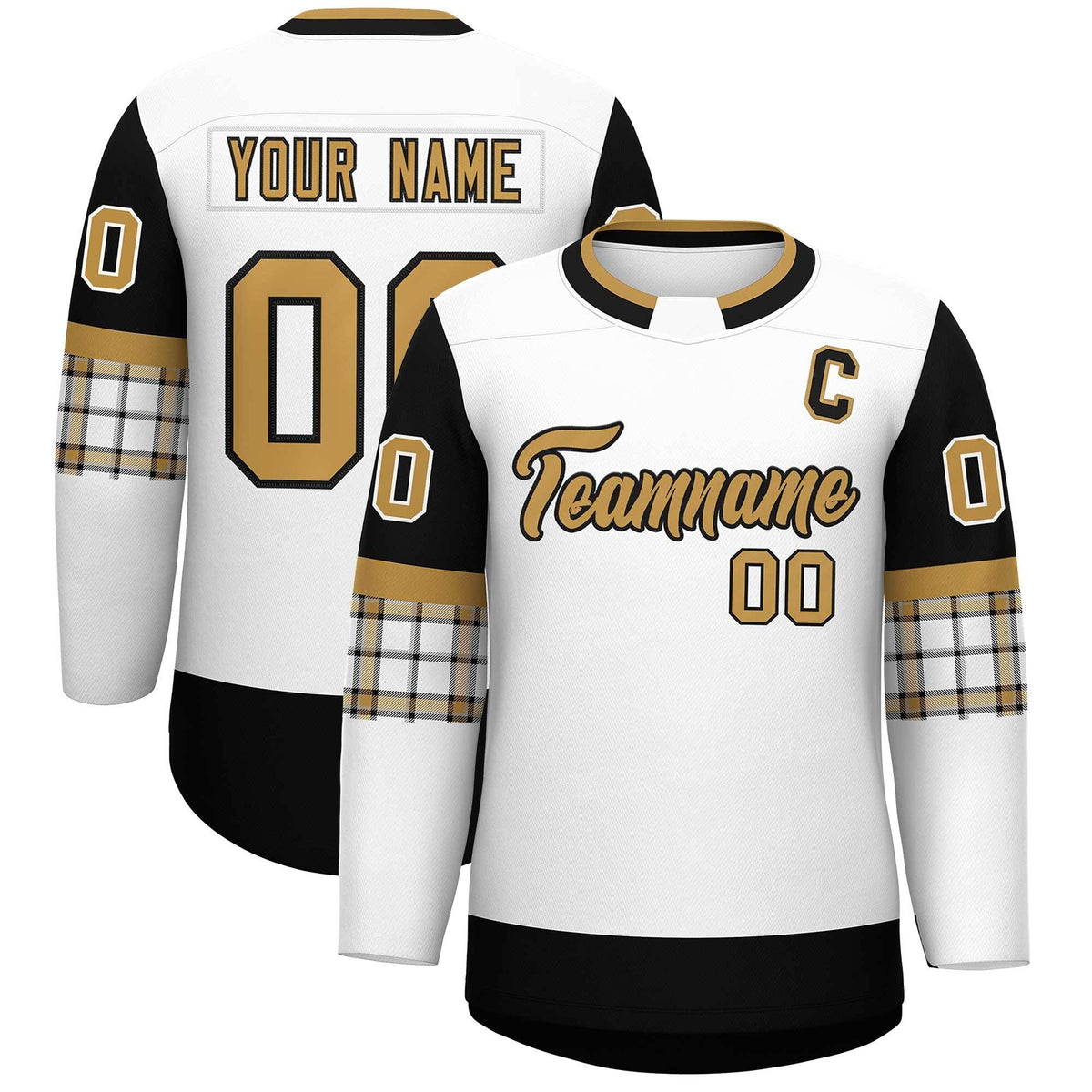 Custom White Black Personalized Raglan Sleeves Round-Neck Hockey Jersey | KXKSHOP