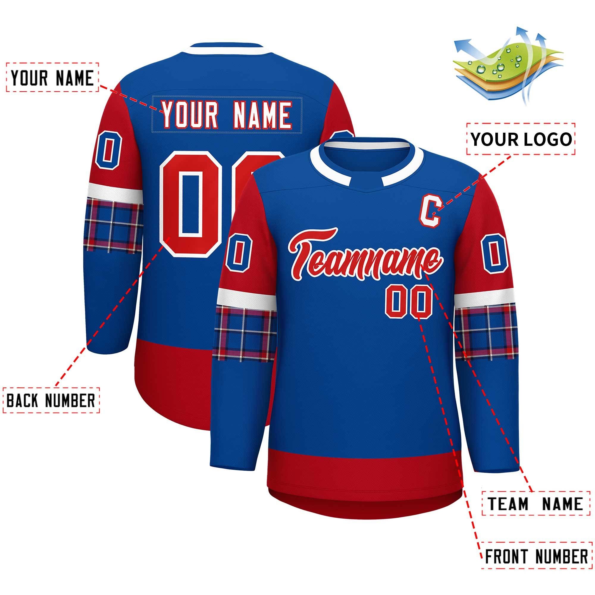 Custom Royal Red Personalized Raglan Sleeves Round-Neck Hockey Jersey | KXKSHOP