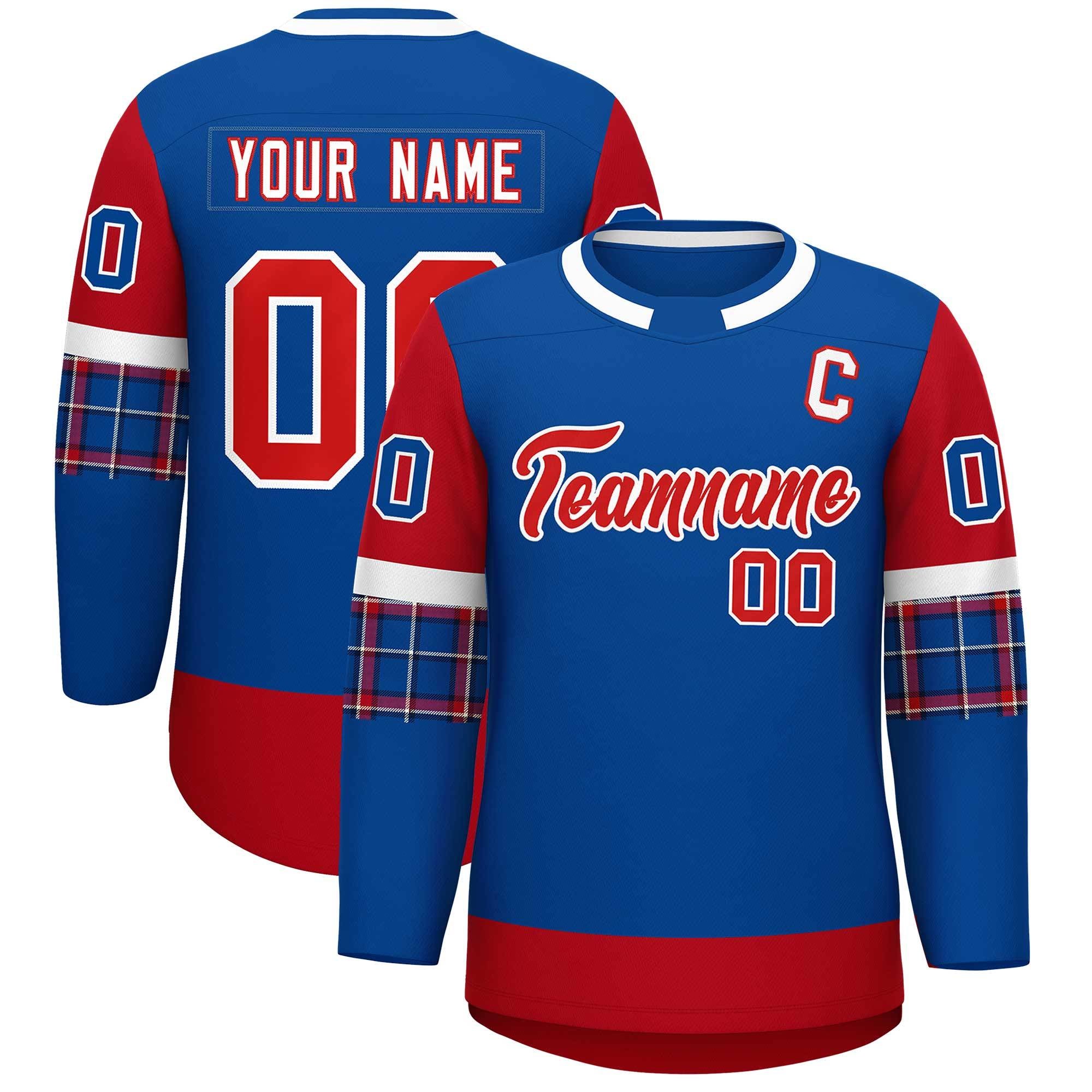 Custom Royal Red Personalized Raglan Sleeves Round-Neck Hockey Jersey | KXKSHOP