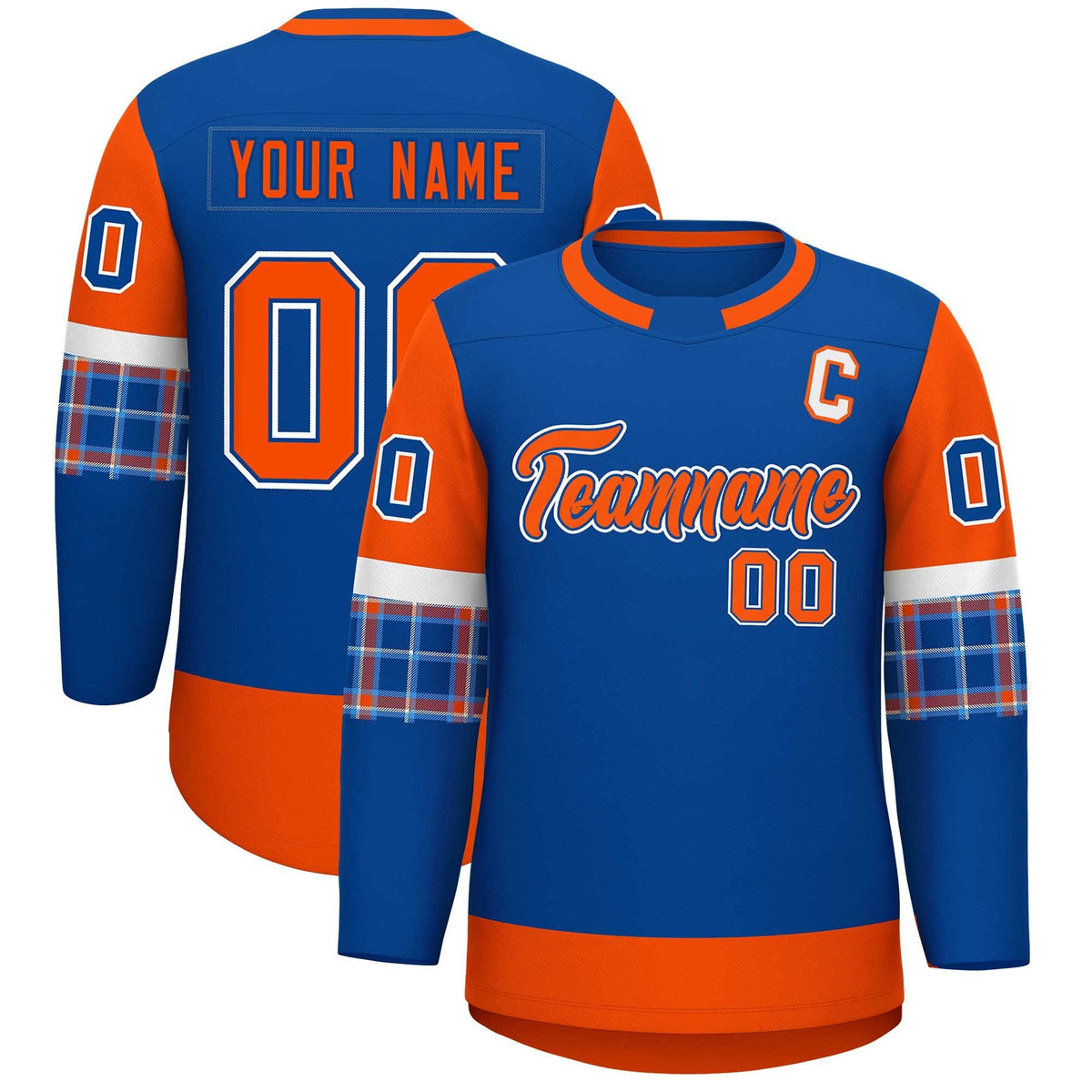 Custom Royal Orange Personalized Raglan Sleeves Round-Neck Hockey Jersey | KXKSHOP