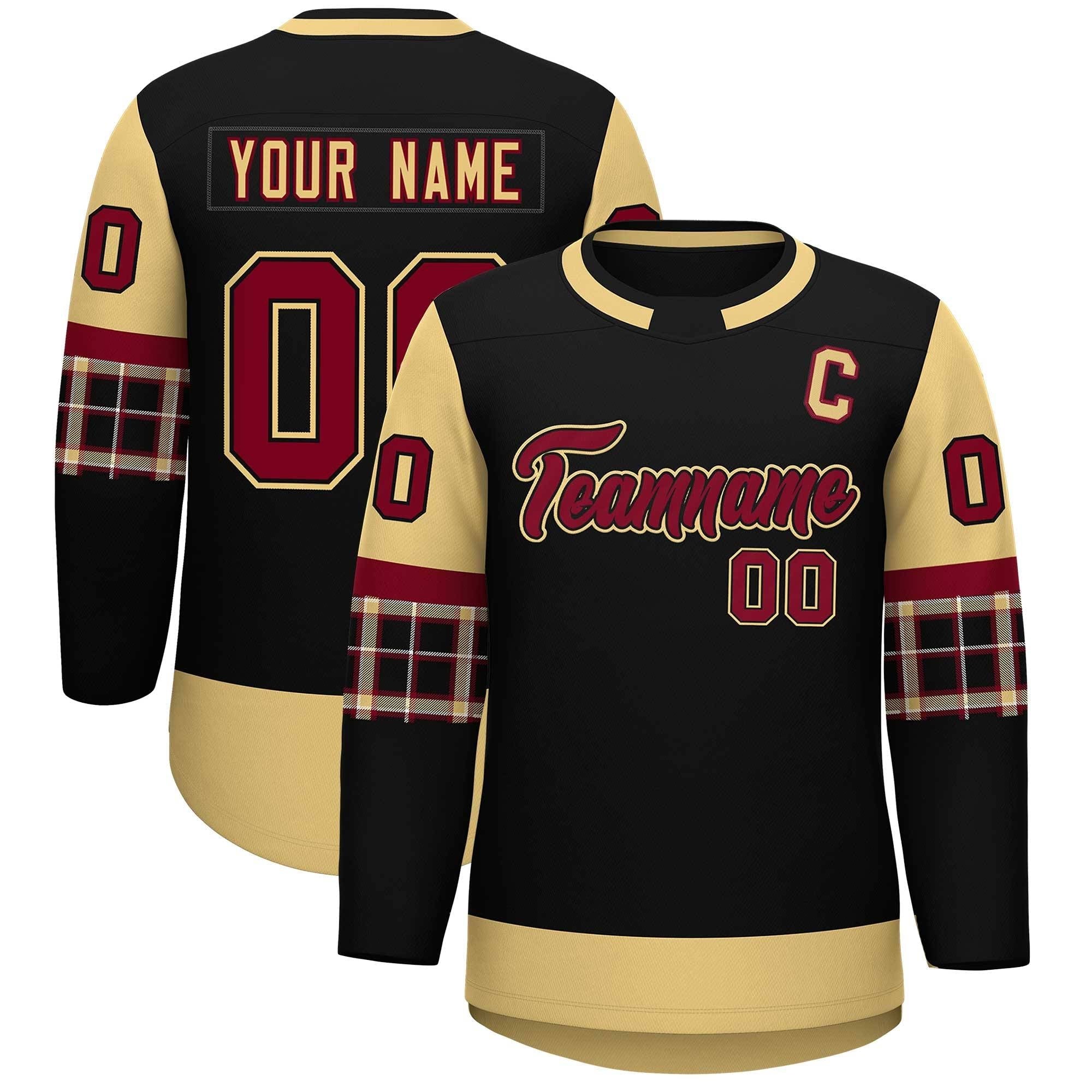 Custom Black Khaki Personalized Raglan Sleeves Round-Neck Hockey Jersey | KXKSHOP