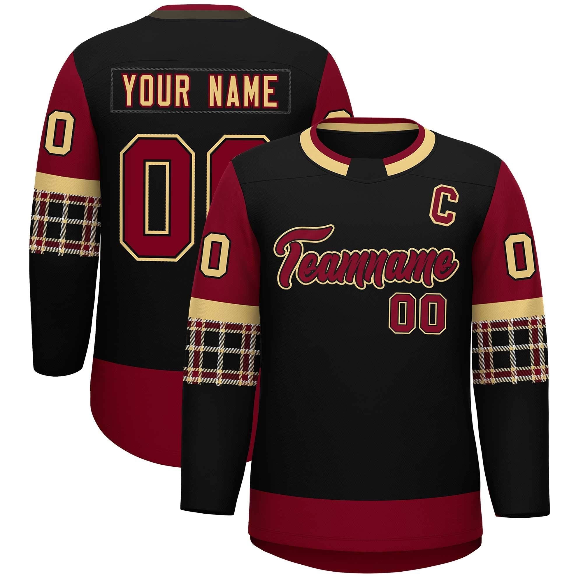 Custom Black Crimson Personalized Raglan Sleeves Round-Neck Hockey Jersey | KXKSHOP