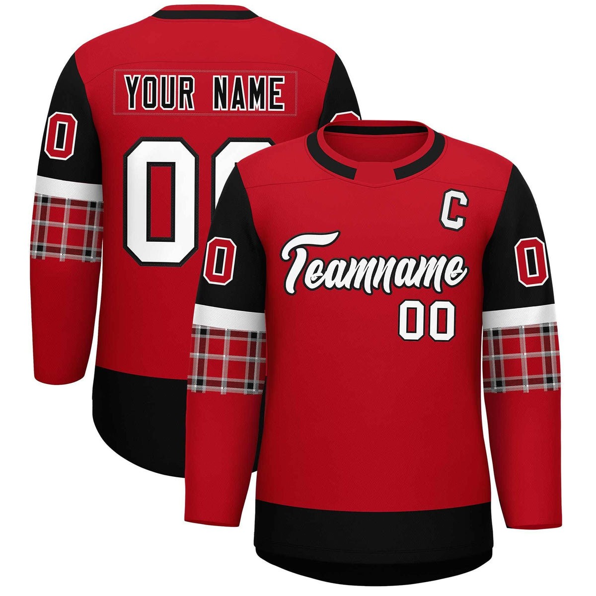 Custom Red Black Personalized Raglan Sleeves Round-Neck Hockey Jersey | KXKSHOP
