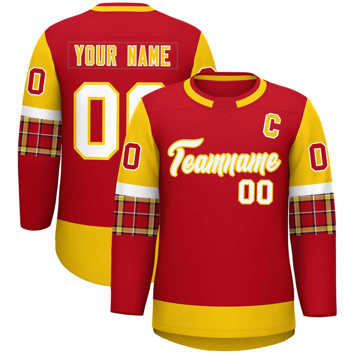 Custom Red Gold Personalized Raglan Sleeves Round-Neck Hockey Jersey | KXKSHOP