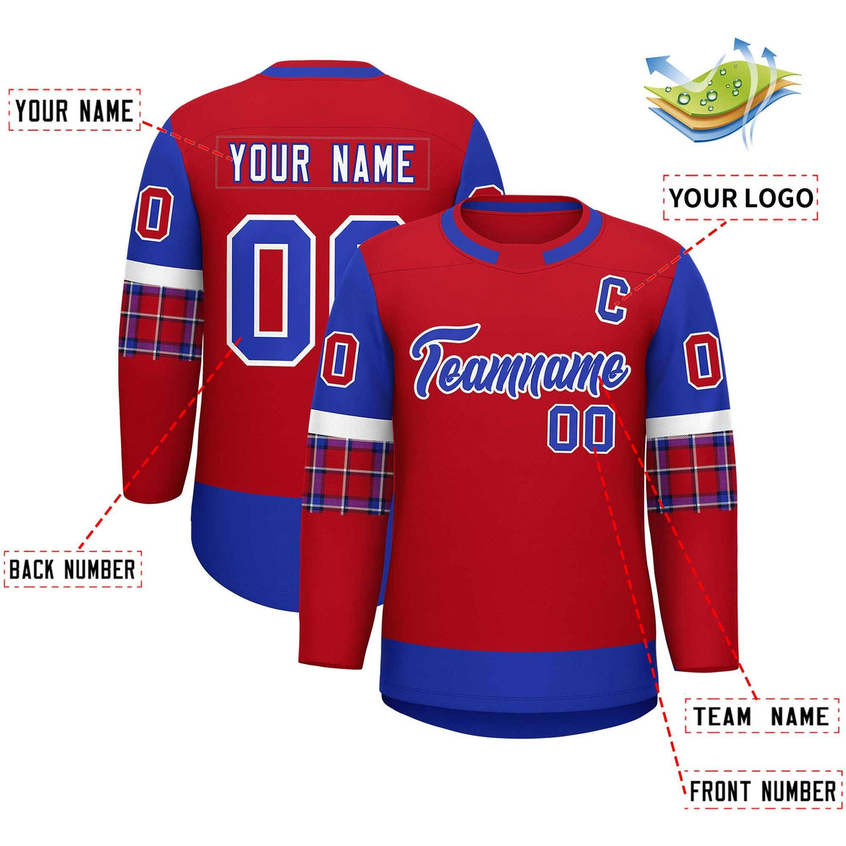 Custom Red Royal Personalized Raglan Sleeves Round-Neck Hockey Jersey | KXKSHOP