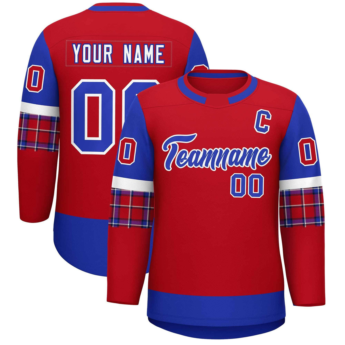 Custom Red Royal Personalized Raglan Sleeves Round-Neck Hockey Jersey | KXKSHOP