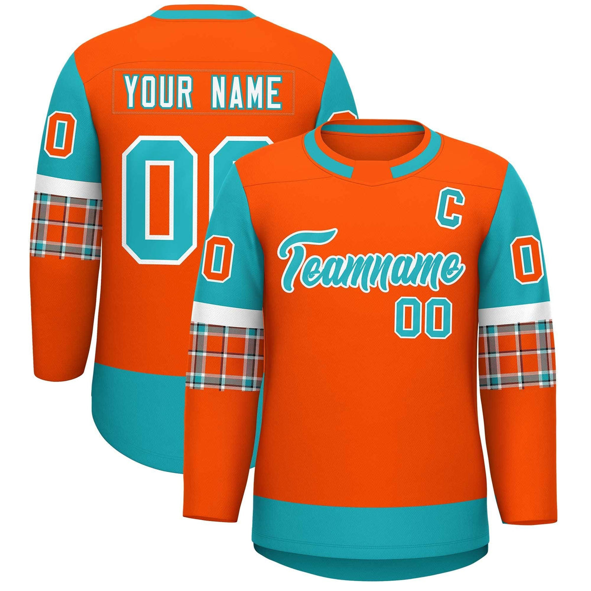 Custom Orange Aqua Personalized Raglan Sleeves Round-Neck Hockey Jersey | KXKSHOP