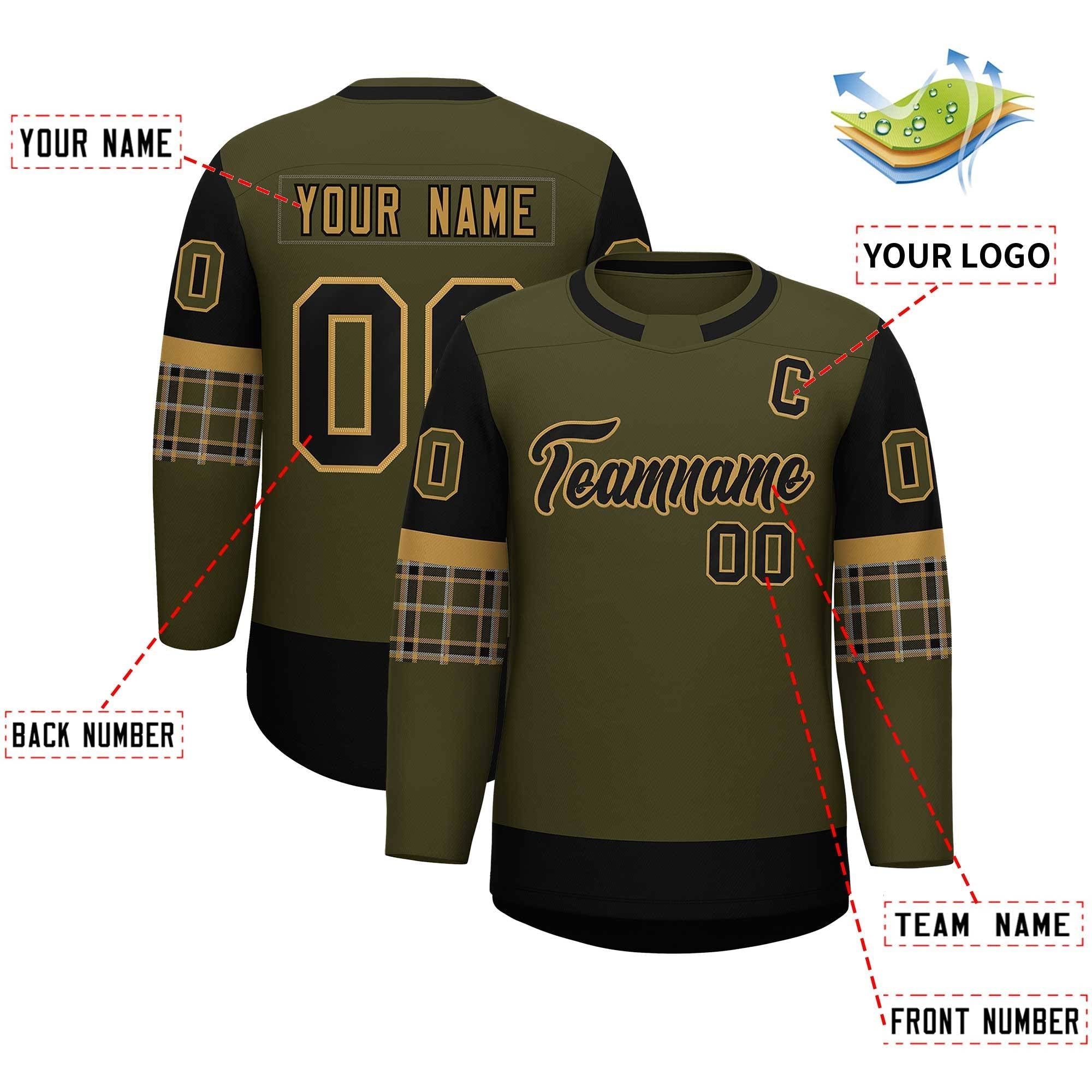 Custom Olive Brown Personalized Raglan Sleeves Round-Neck Hockey Jersey | KXKSHOP