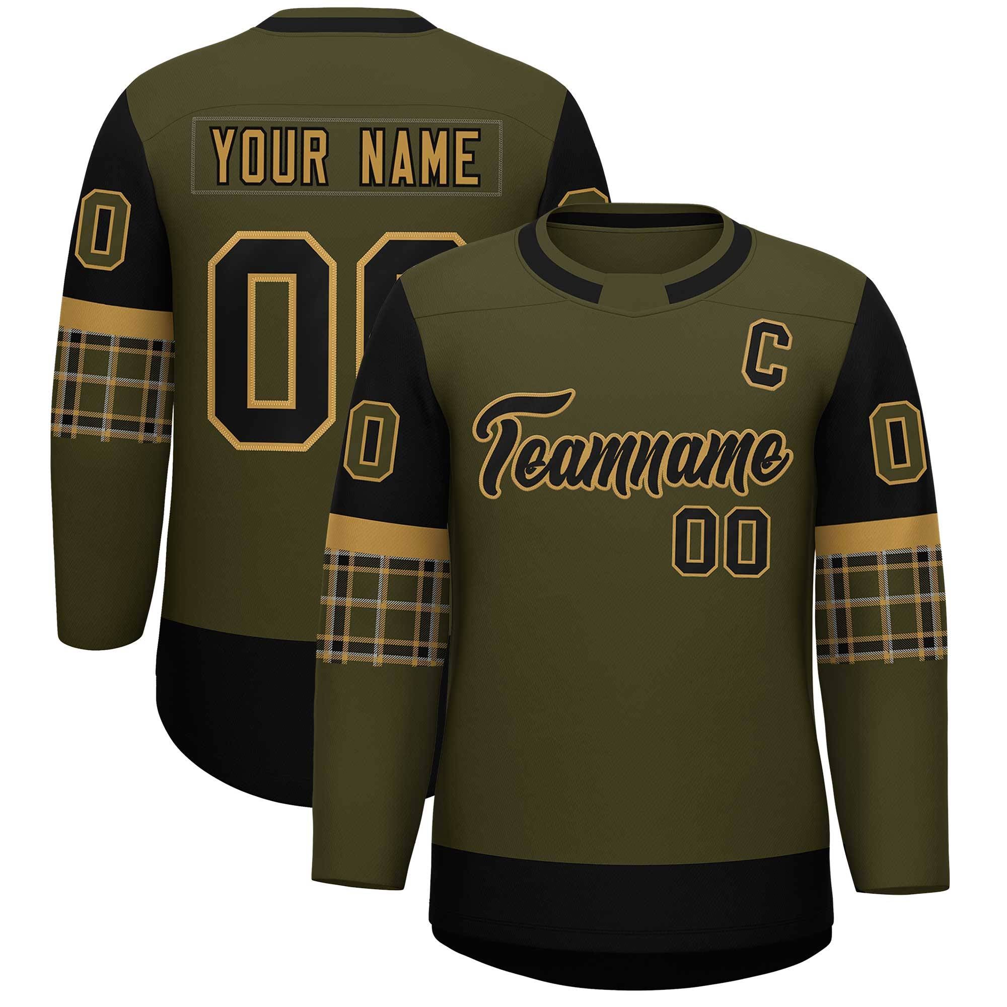 Custom Olive Brown Personalized Raglan Sleeves Round-Neck Hockey Jersey | KXKSHOP