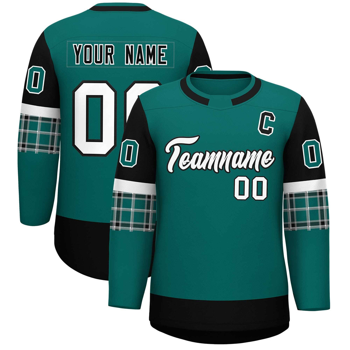 Custom Aqua Black Personalized Raglan Sleeves Round-Neck Hockey Jersey | KXKSHOP