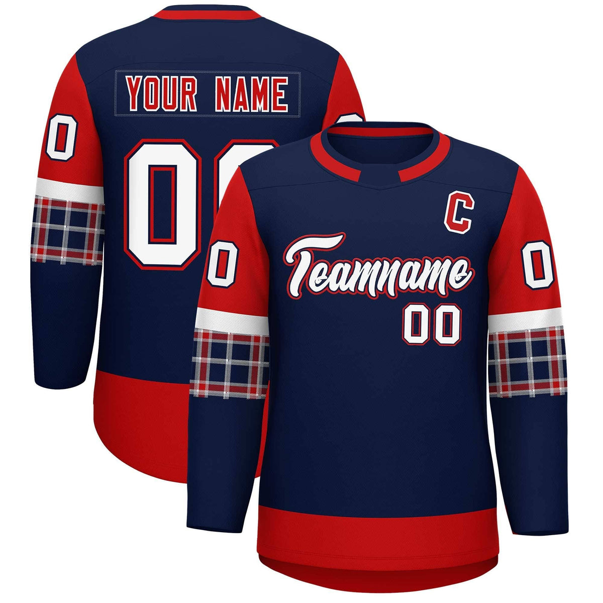 Custom Navy Red Personalized Raglan Sleeves Round-Neck Hockey Jersey | KXKSHOP