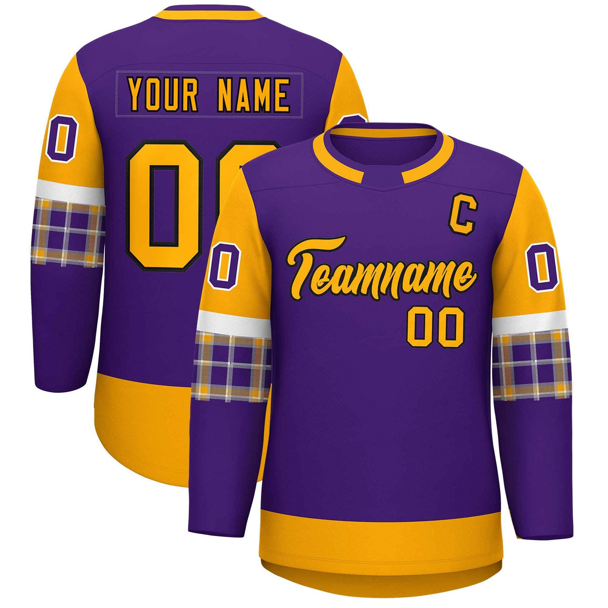 Custom Purple Yellow Personalized Raglan Sleeves Round-Neck Hockey Jersey | KXKSHOP