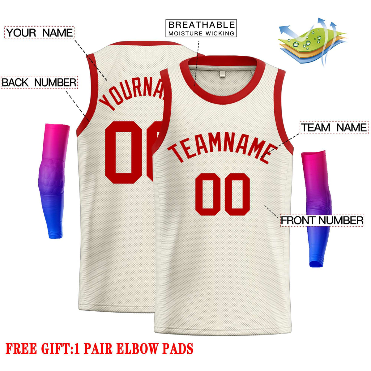 Custom Cream Red Classic Tops Casual Basketball Jersey