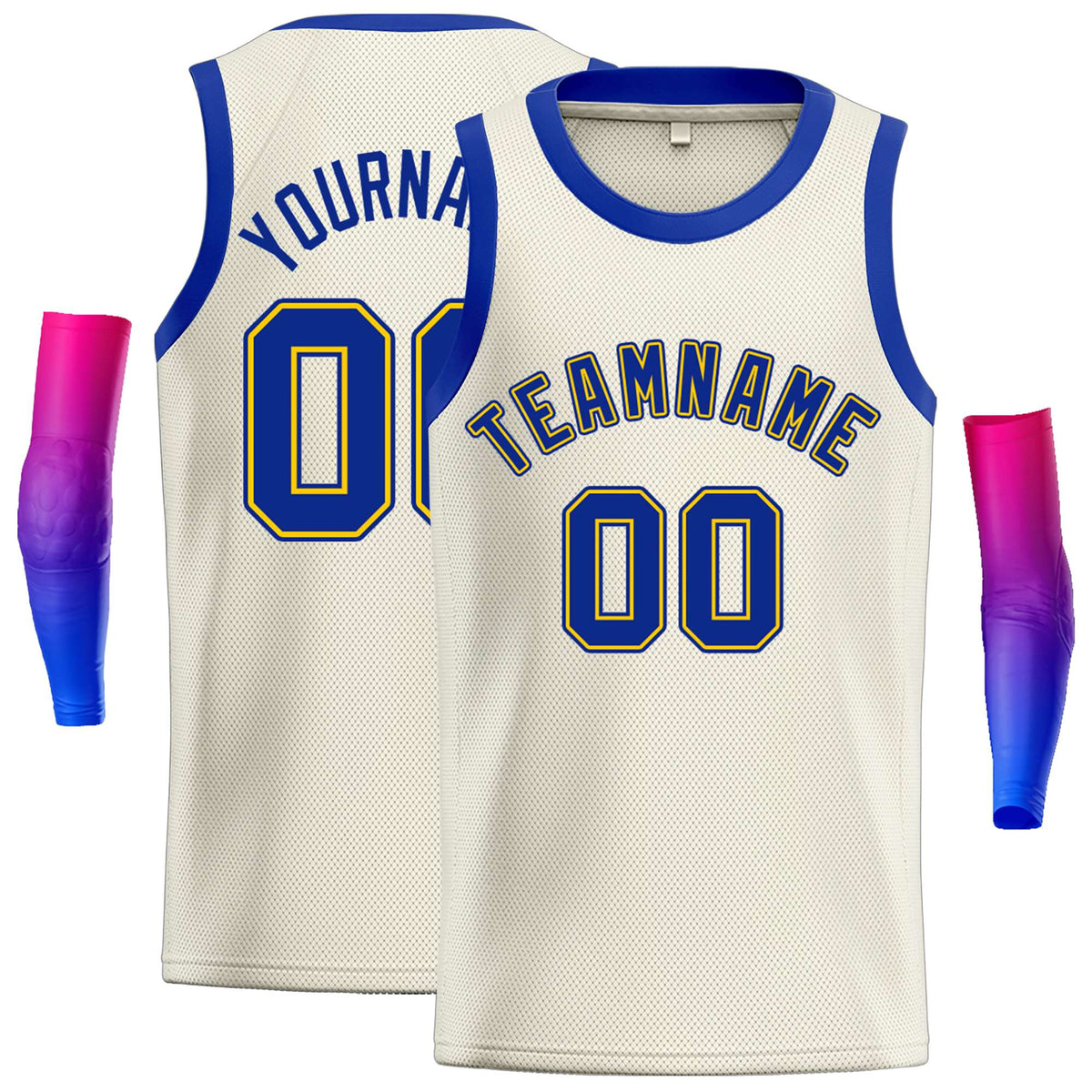 Custom Cream Royal-Yellow Classic Tops Casual Basketball Jersey