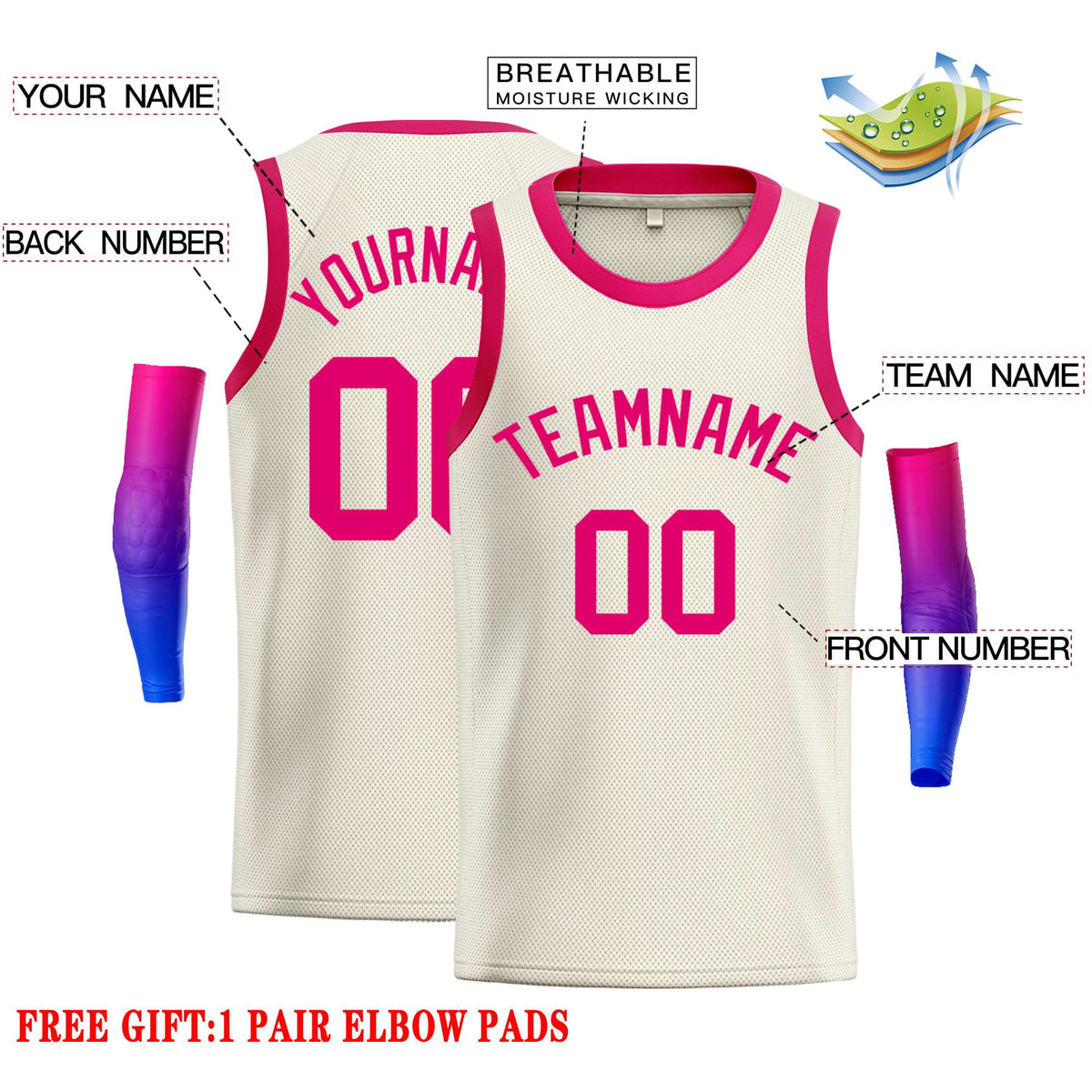 Custom Cream Pink Classic Tops Casual Basketball Jersey