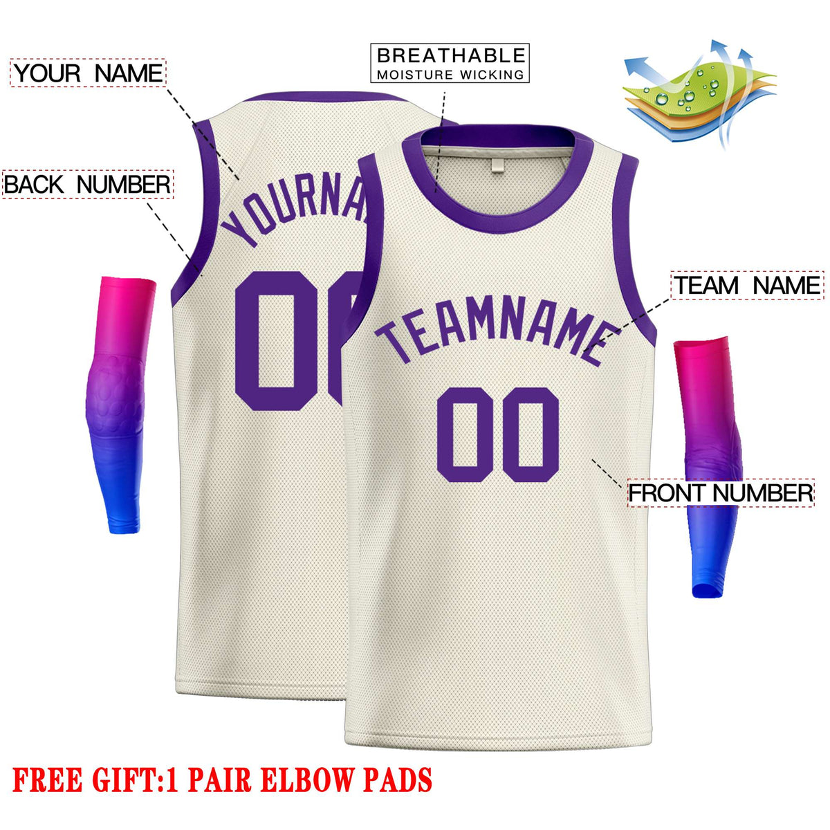 Custom Cream Purple Classic Tops Casual Basketball Jersey