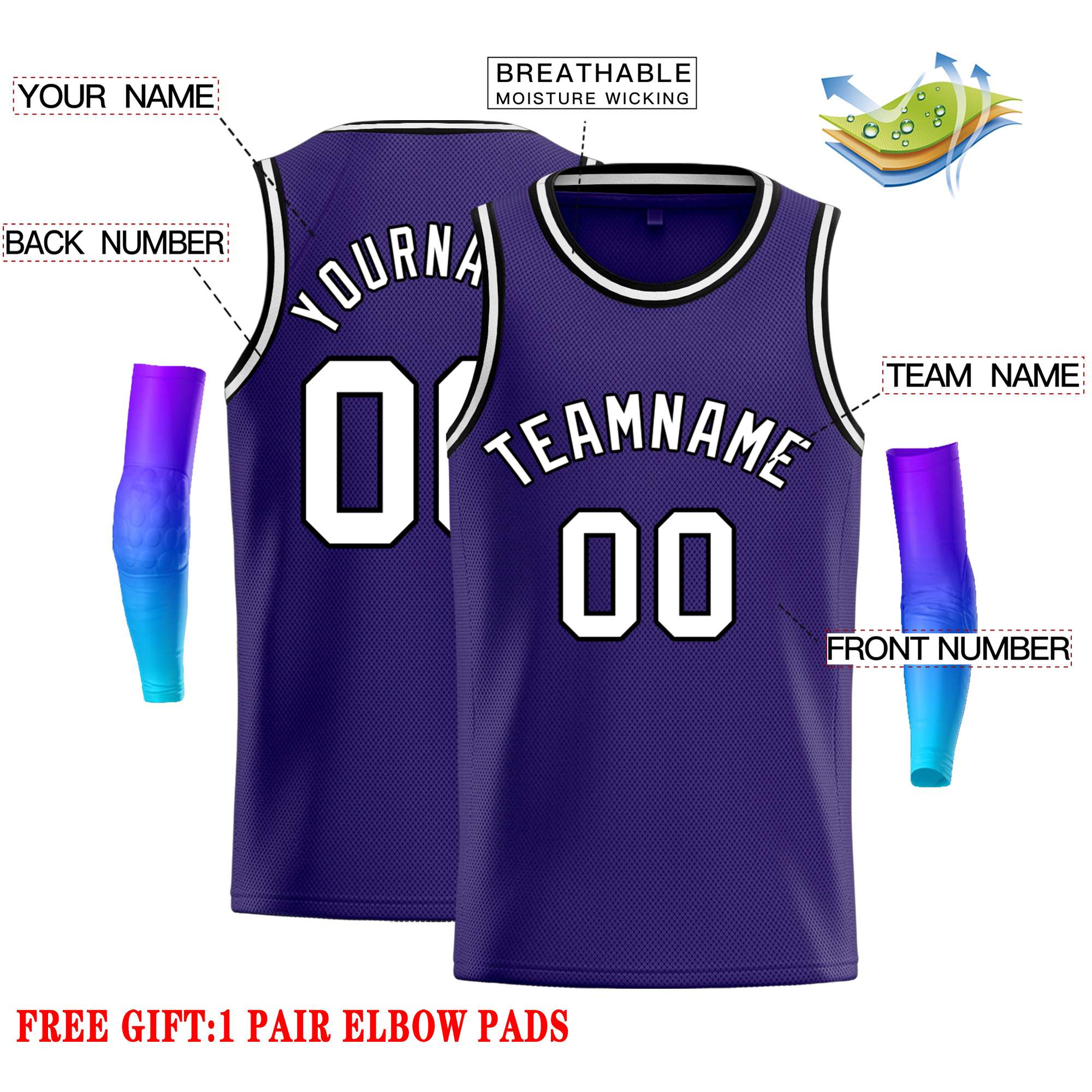 Custom Purple White-Black Classic Tops Casual Basketball Jersey
