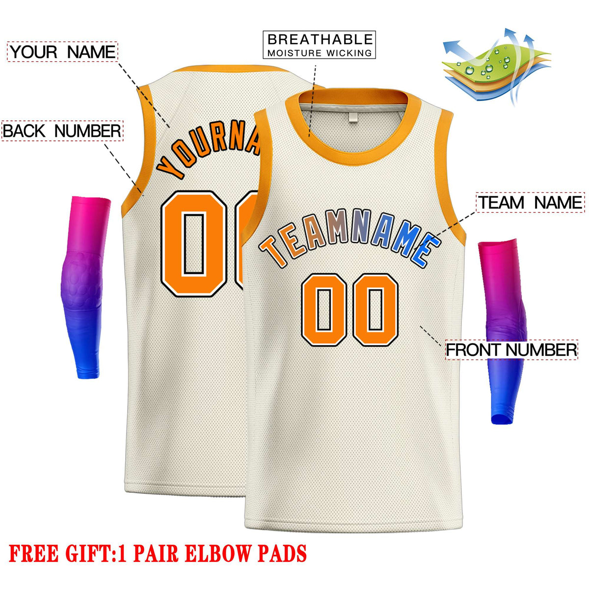 Custom Cream Orange-Black Classic Tops Casual Basketball Jersey
