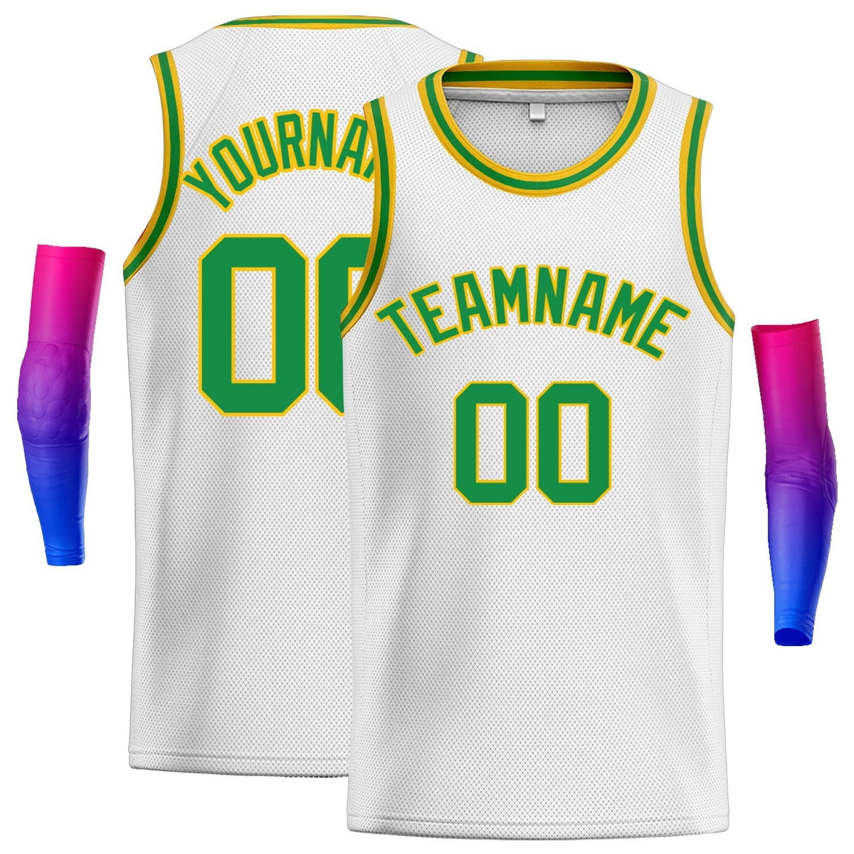 Custom White Green-Yellow Classic Tops Men Casual Basketball Jersey