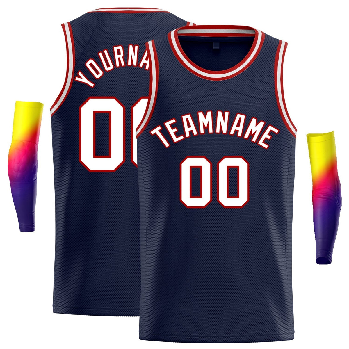 Custom Navy Red-White Classic Tops Athletic Vest Basketball Jersey