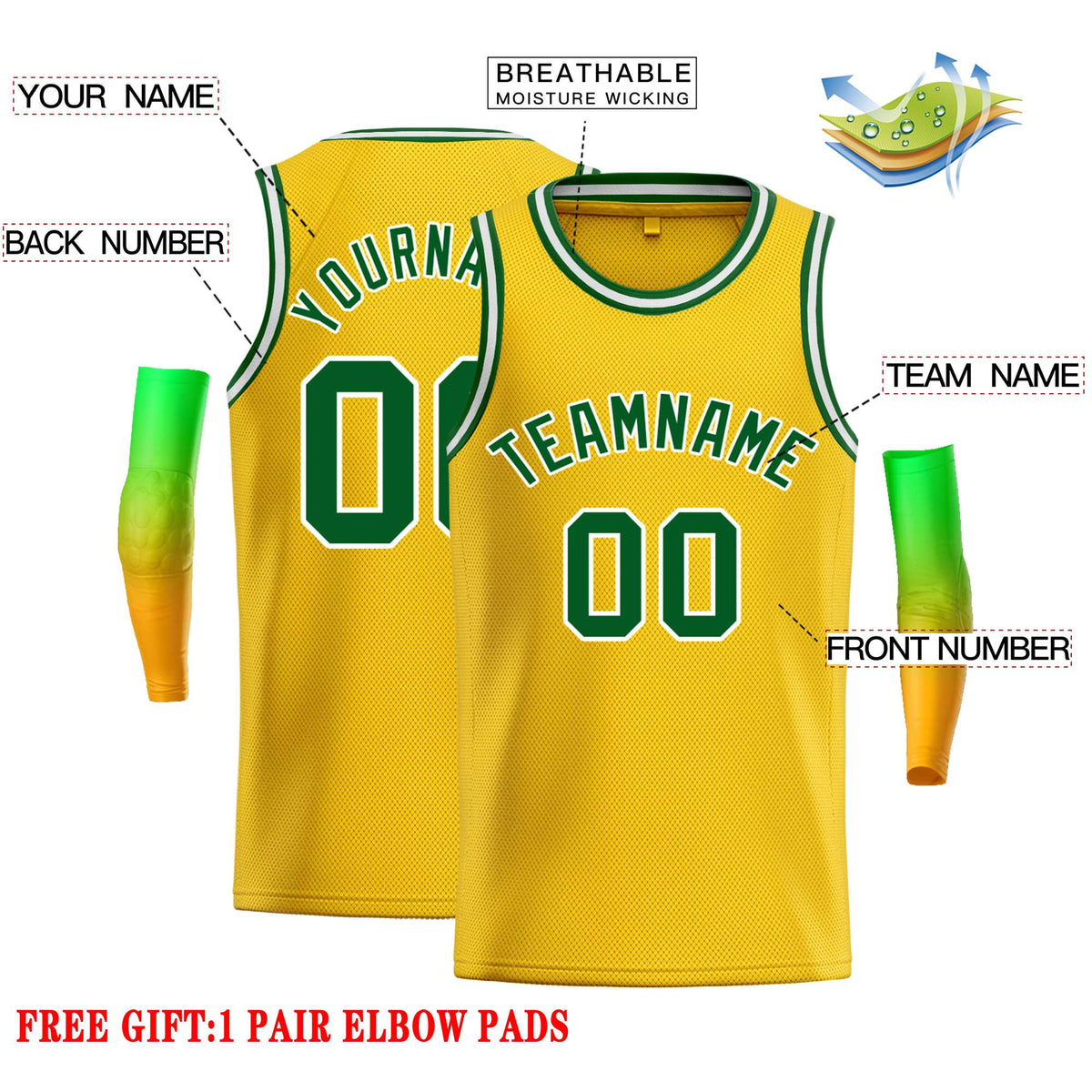 Custom Yellow Green-White Classic Tops Casual Basketball Jersey