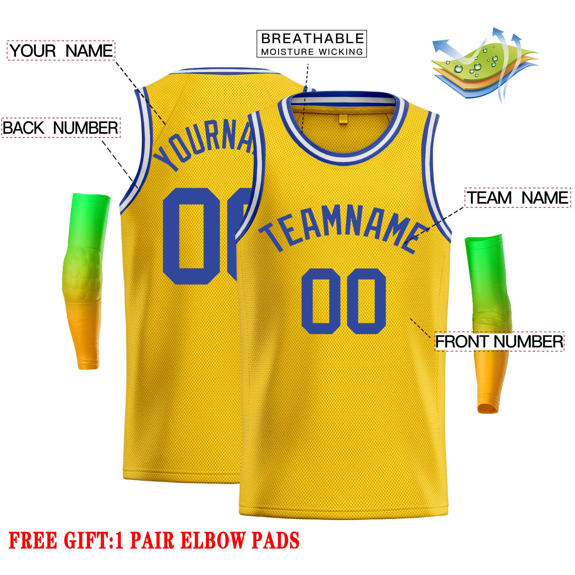 Maillot de basket-ball décontracté classique jaune royal et blanc personnalisé