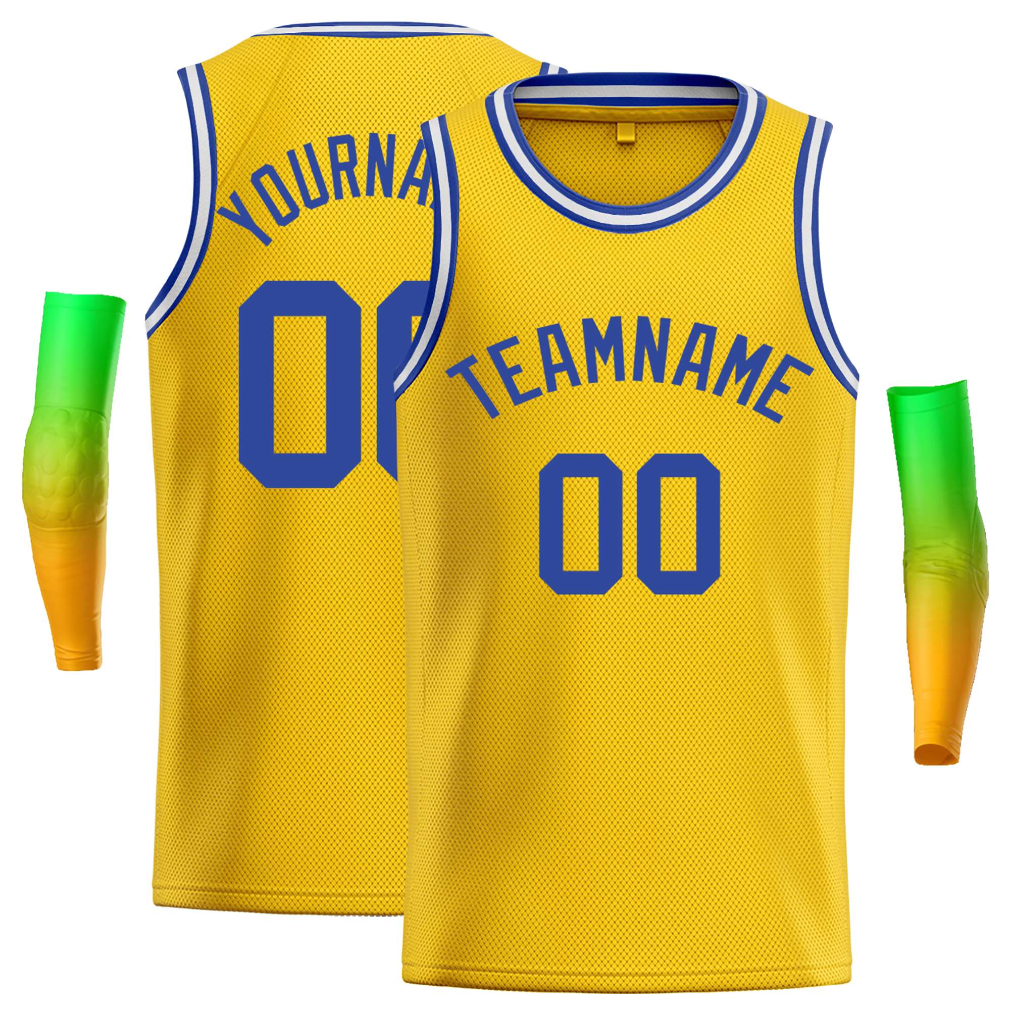 Maillot de basket-ball décontracté classique jaune royal et blanc personnalisé