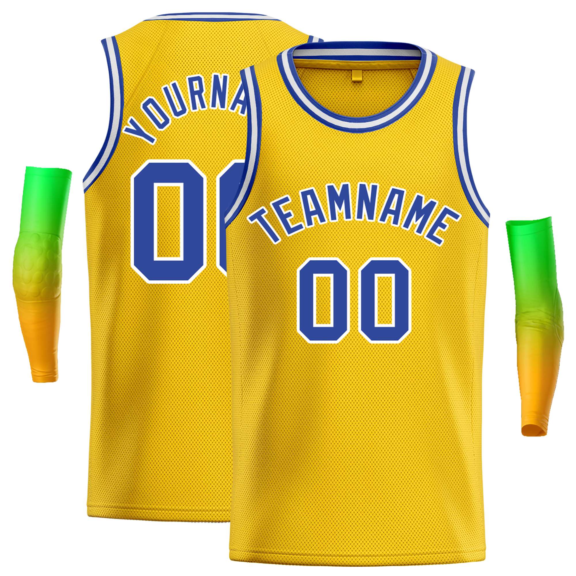 Maillot de basket-ball décontracté classique jaune royal et blanc personnalisé