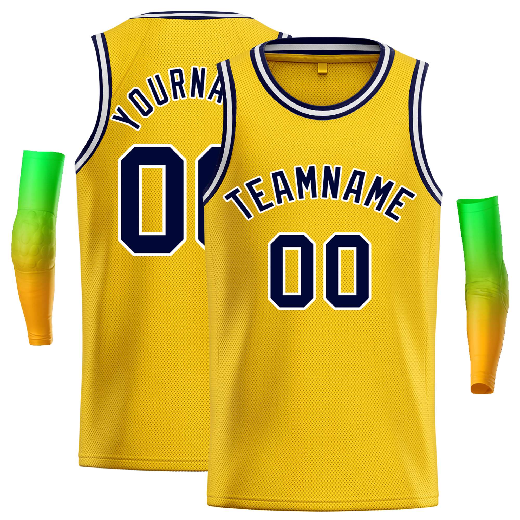 Maillot de basket-ball classique décontracté jaune bleu marine et blanc personnalisé