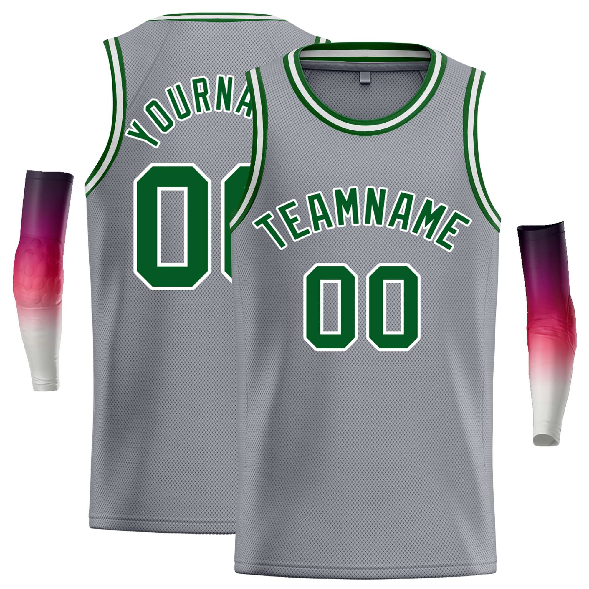 Maillot de basket-ball classique personnalisé gris foncé, vert et blanc