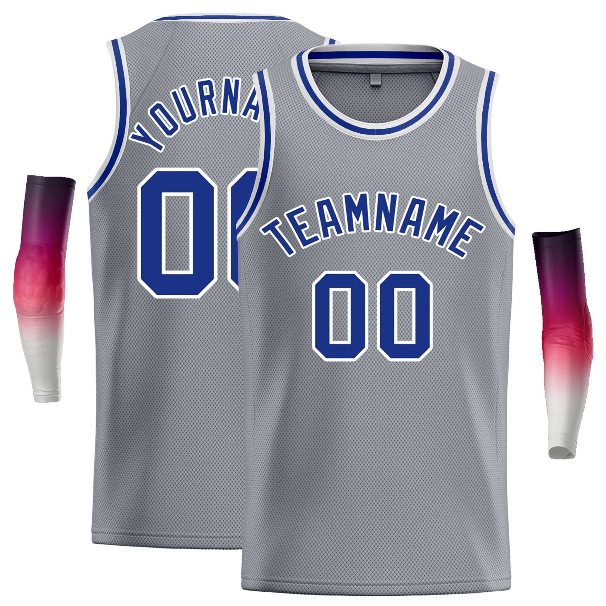 Maillot de basket-ball décontracté gris foncé, bleu royal et blanc, classique et personnalisé
