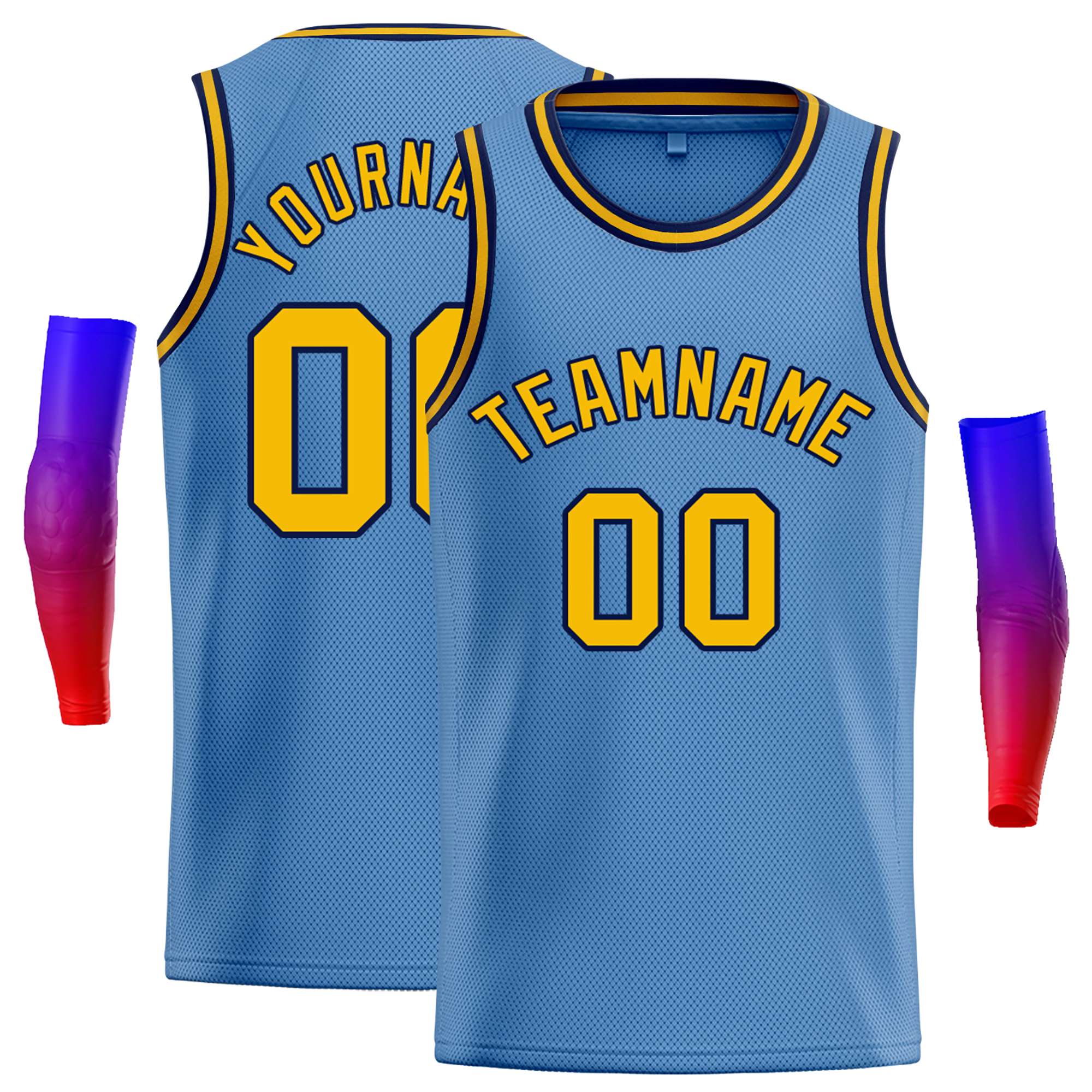 Maillot de basket-ball classique bleu clair, jaune et bleu marine, décontracté et personnalisé