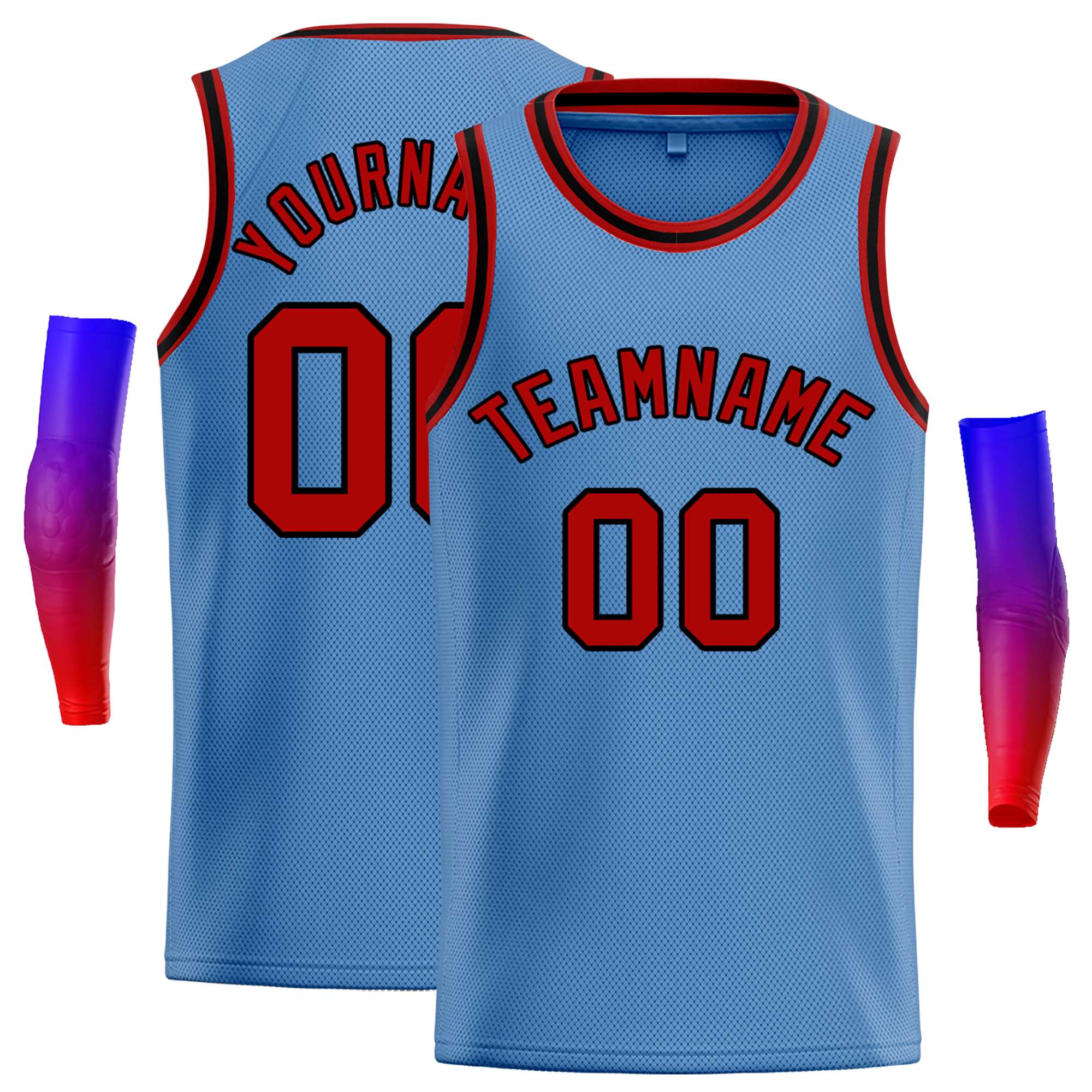 Maillot de basket-ball classique bleu clair, rouge et noir, personnalisé, décontracté