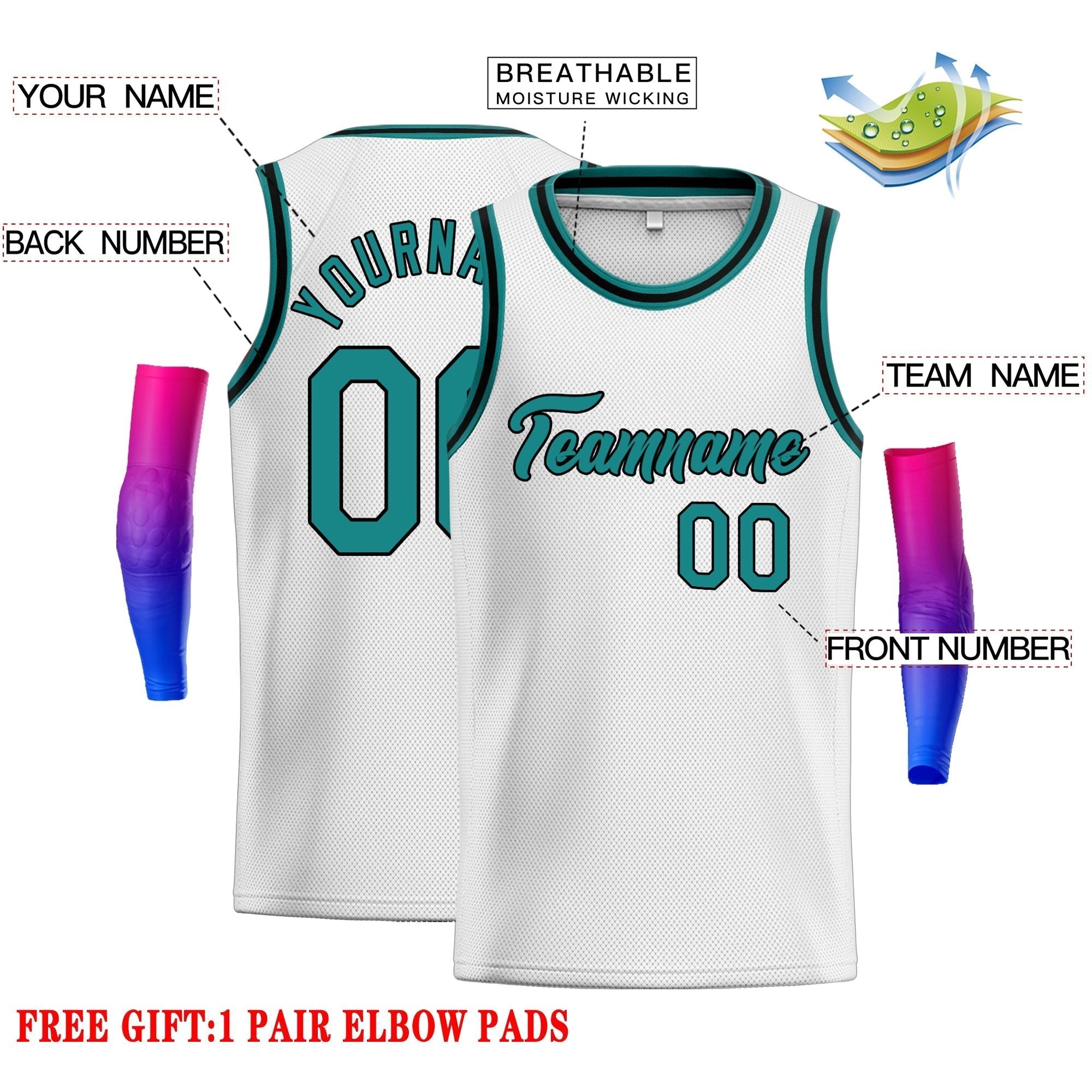 Custom White Teal-Black Classic Tops Men Casual Basketball Jersey