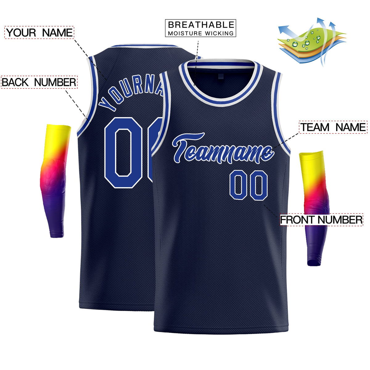 Custom Navy White-Royal Classic Tops Basketball Jersey