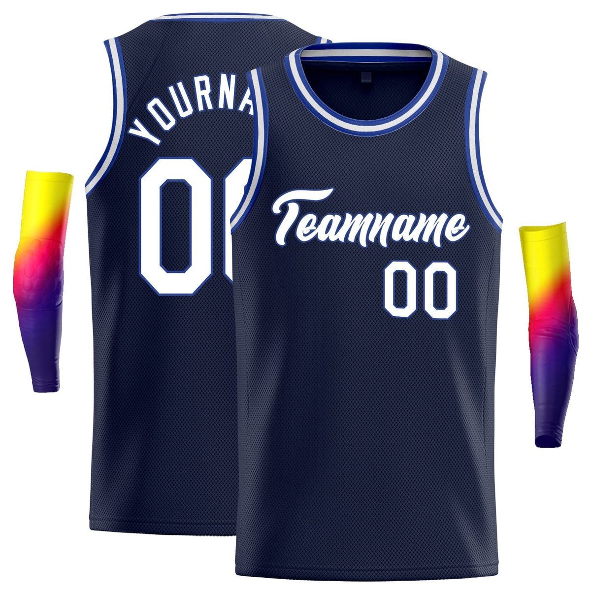 Custom Navy White-Royal Classic Tops Breathable Basketball Jersey