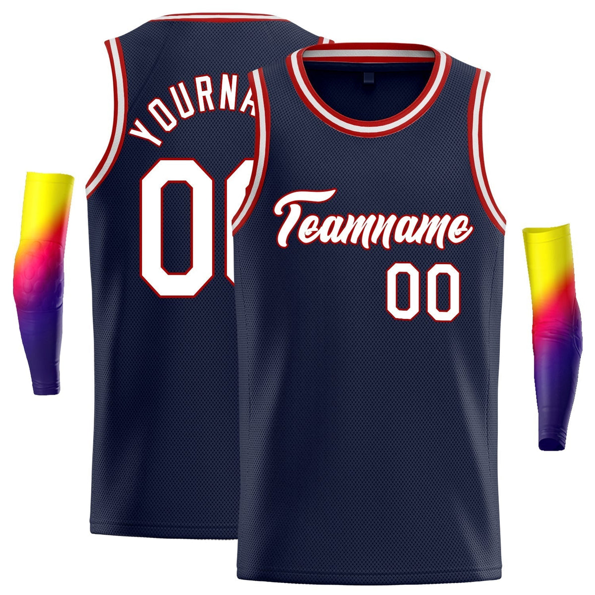 Custom Navy Red-White Classic Tops Athletic Vest Basketball Jersey