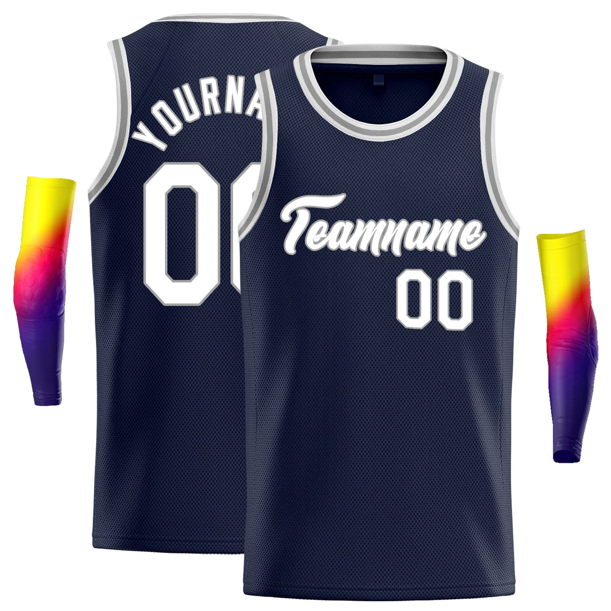 Custom Navy White-Grey Classic Tops Vest Basketball Jersey