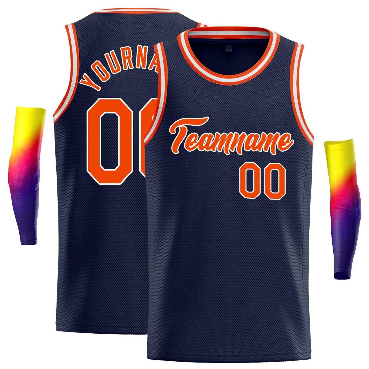 Custom Navy Orange-White Classic Tops Breathable Basketball Jersey