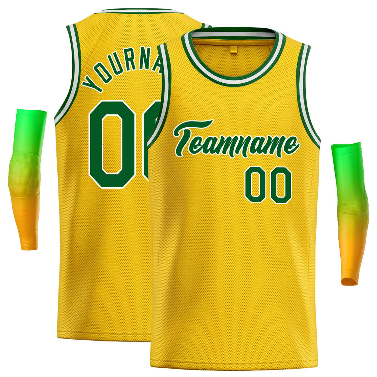 Custom Yellow Green-White Classic Tops Casual Basketball Jersey