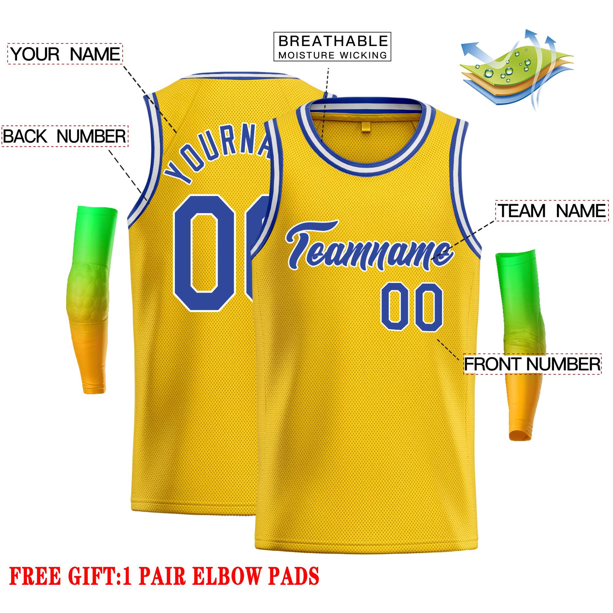 Maillot de basket-ball décontracté classique jaune royal et blanc personnalisé