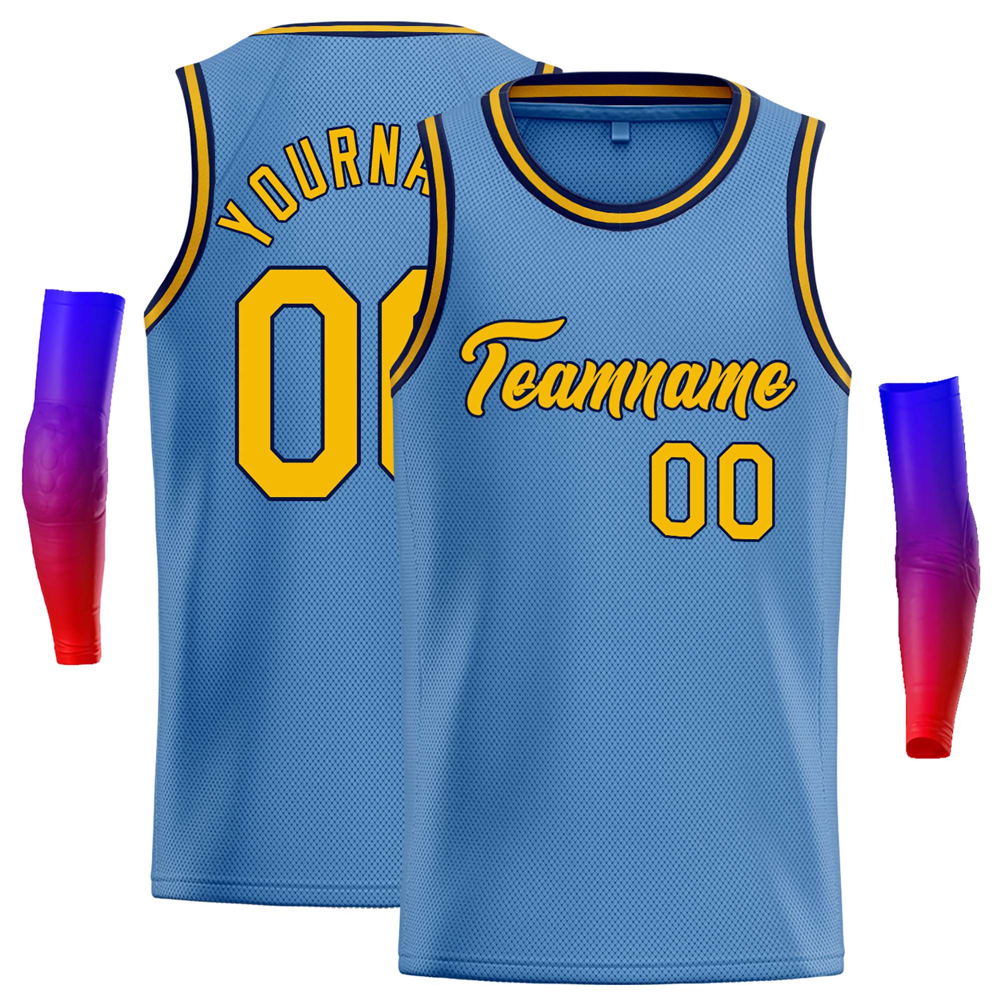 Maillot de basket-ball classique bleu clair, jaune et bleu marine, décontracté et personnalisé