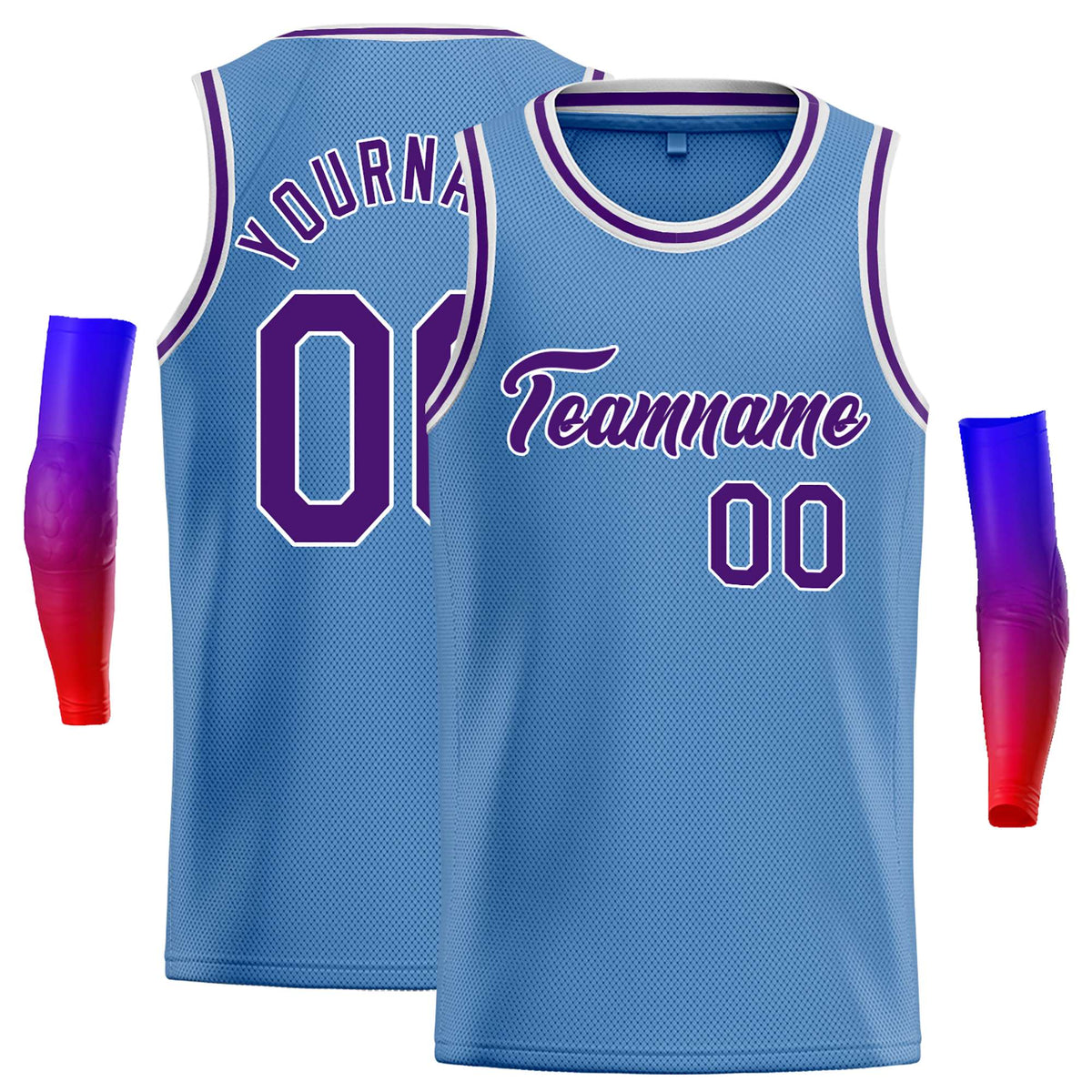 Custom Light Blue Purple-White Classic Tops Casual Basketball Jersey