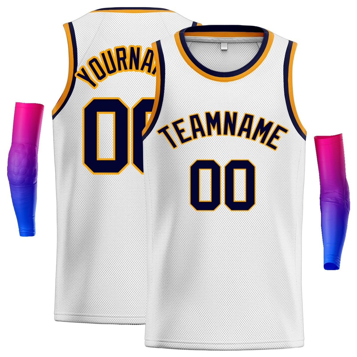 Custom White Navy-White Classic Tops Mesh Basketball Jersey
