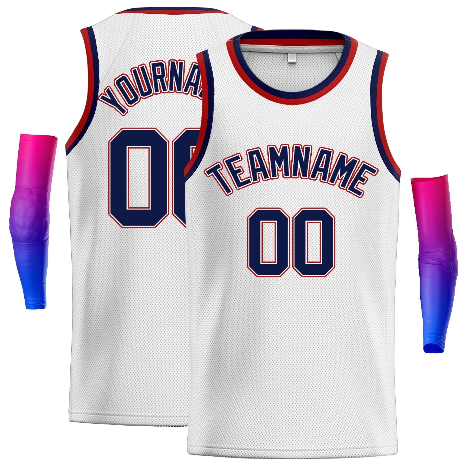 Custom White Navy-Red Classic Tops Athletic Vest Basketball Jersey| KXKSHOP